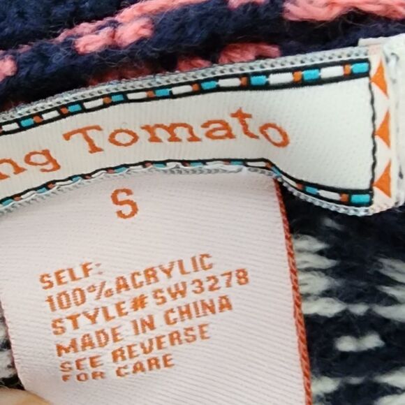 FLYING TOMATO WOMEN'S SOUTH WEST FRINGED BLUE AND CORAL SWEATER SIZE SMALL - Picture 8 of 8